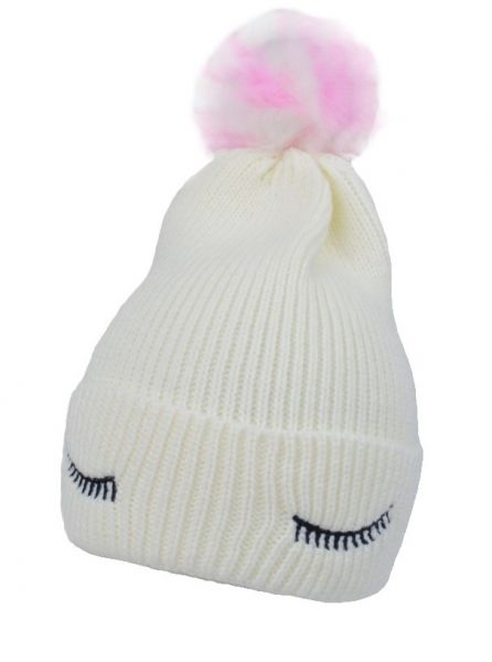 144439-265577-detska-zimna-ciapka-s-brmbolcom-eyes-baby-nellys-biela-vel-46-50-cm